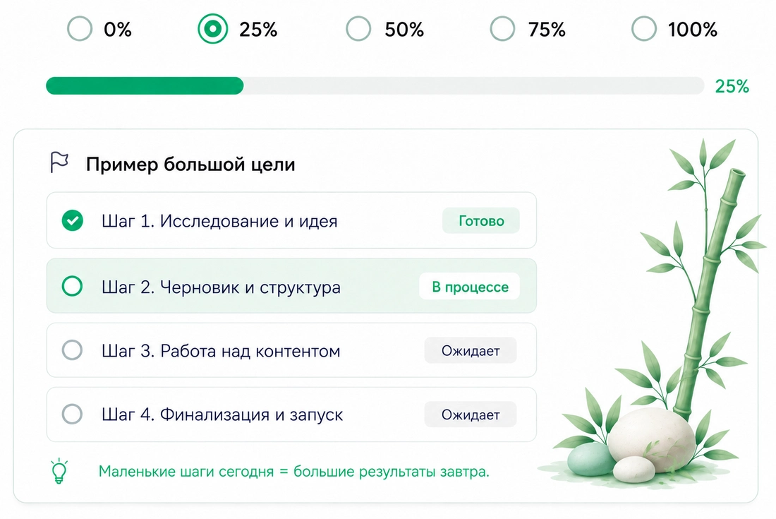 Прогресс 25% и пример большой цели